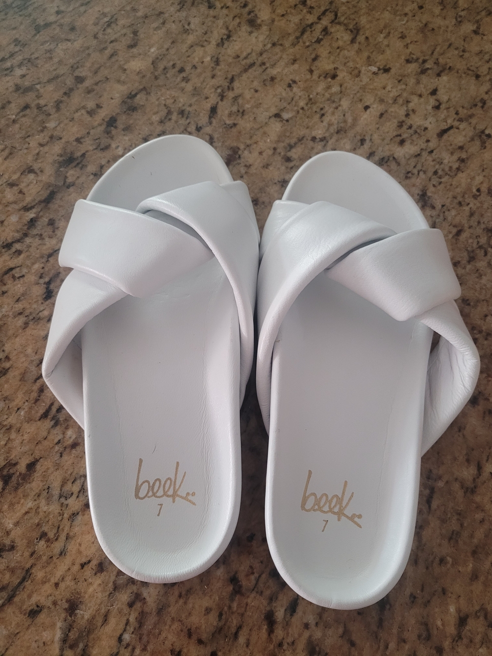 Beek White Twisted Strap Slide Sandals